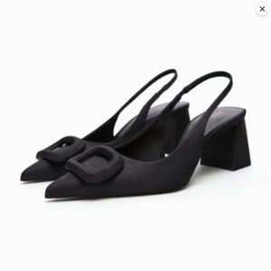 Zara Slingback Heels with Embellished Detail Black Size 7.5 | 2219/110